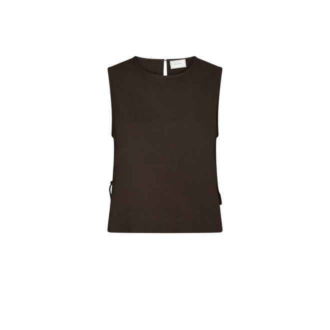 Svetlana Linen Top - Dark Brown