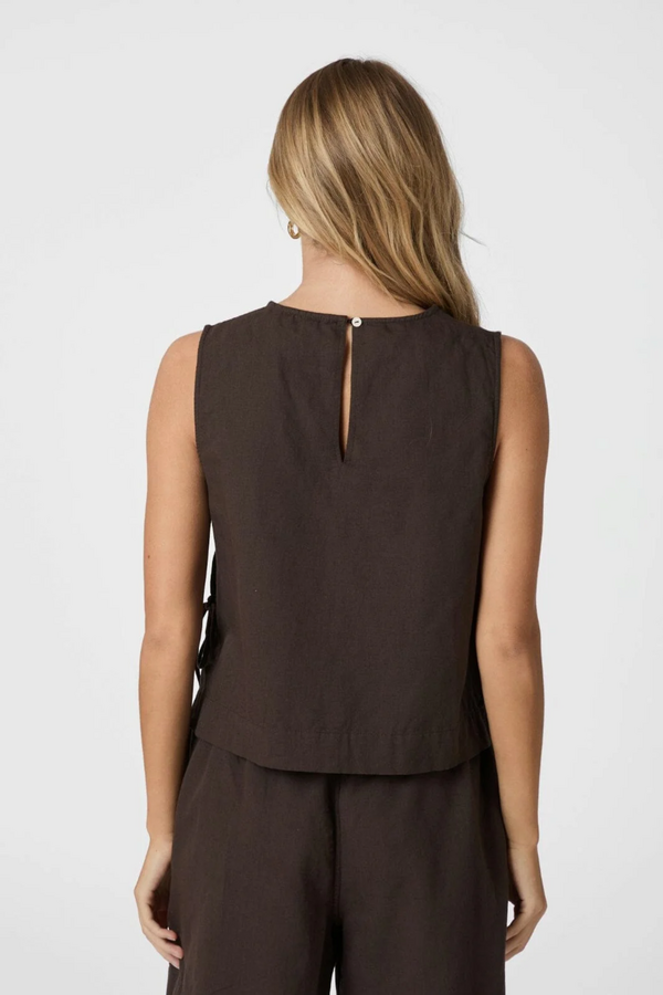 Svetlana Linen Top - Dark Brown