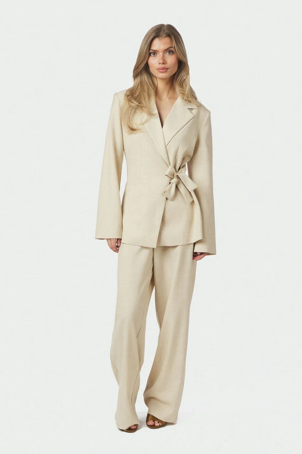 Carmia Melange Tie Blazer - Beige Melange