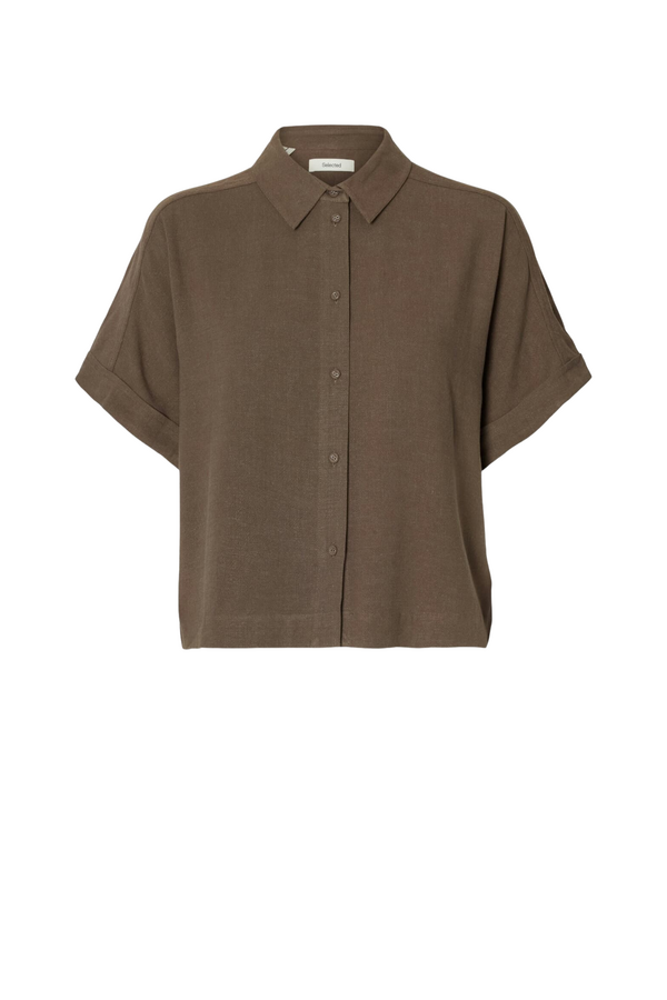 Viva 2/4 V-Neck Linen Blend Top - Chocolate Chip