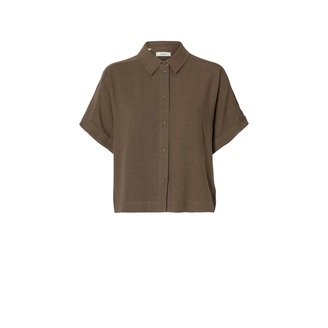Viva 2/4 V-Neck Linen Blend Top - Chocolate Chip