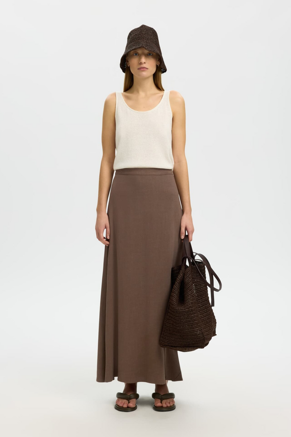 Viva Ankle Linen Blend Skirt - Chocolate Chip