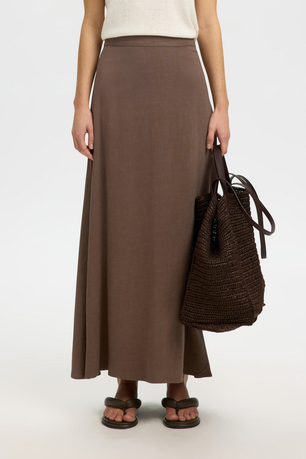Viva Ankle Linen Blend Skirt - Chocolate Chip