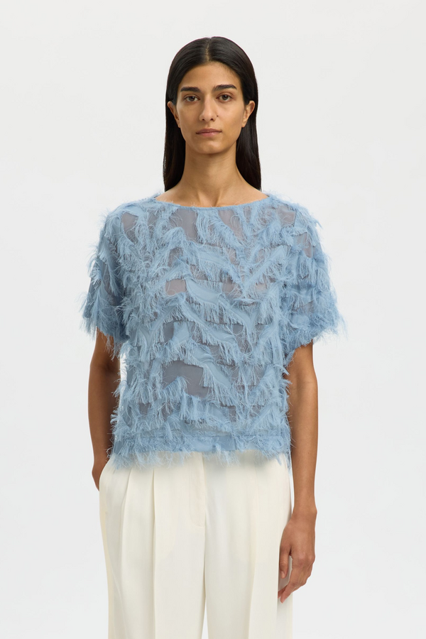 Myline Boat Neck Top - Dusty Blue