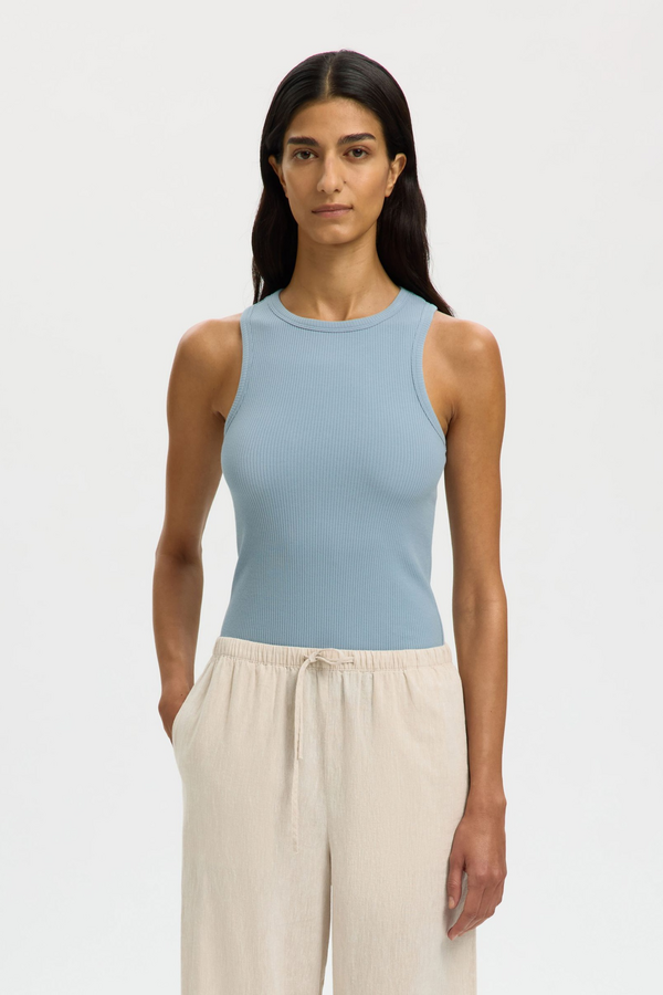 Anna O-Neck Tank Top - Dusty Blue