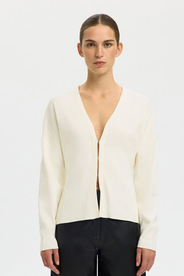Anemone LS Knit Waisted Cardigan - Egret