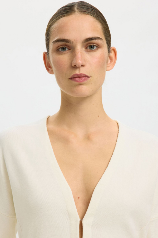 Anemone LS Knit Waisted Cardigan - Egret