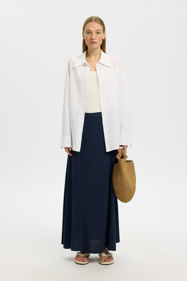 Viva Ankle Linen Blend Skirt - Dark Sapphire