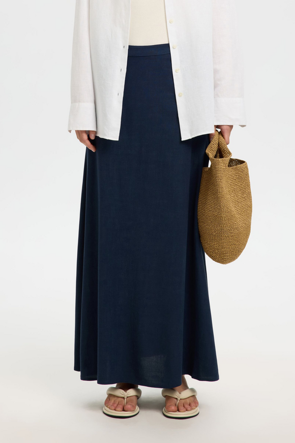 Viva Ankle Linen Blend Skirt - Dark Sapphire