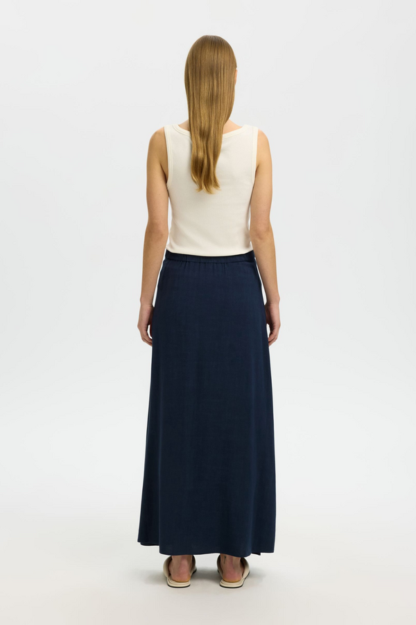 Viva Ankle Linen Blend Skirt - Dark Sapphire