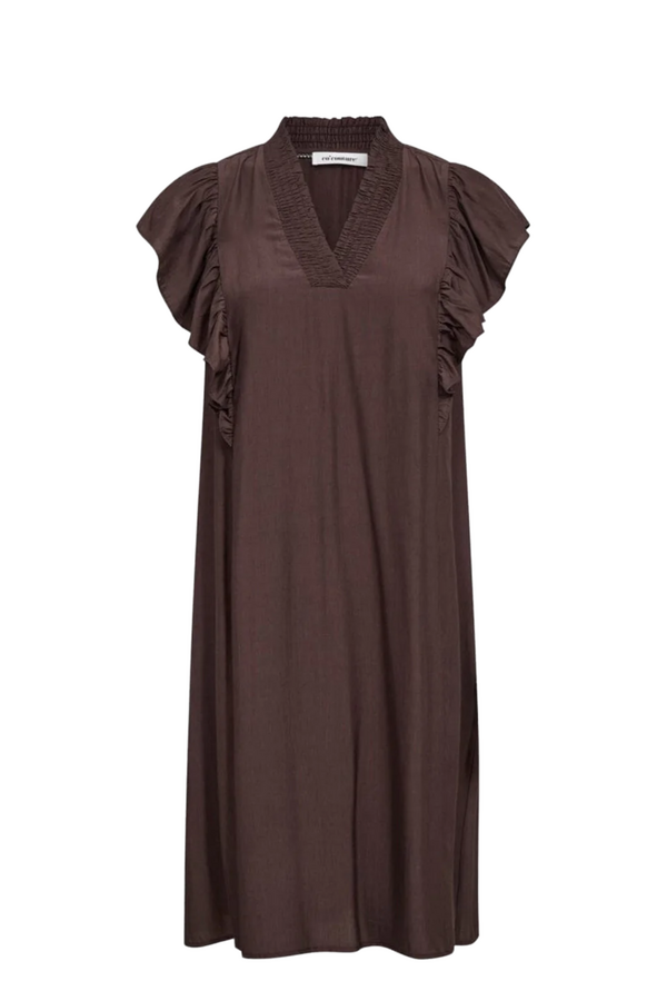 Sunrise Frill Crop V-Dress - Dark Brown