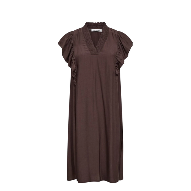 Sunrise Frill Crop V-Dress - Dark Brown