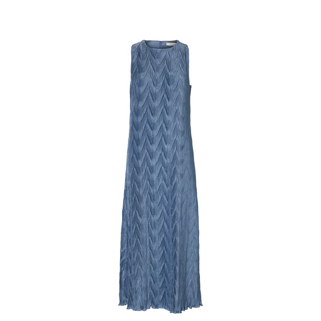 Fanya Ankle Plisse Dress - Dusty Blue