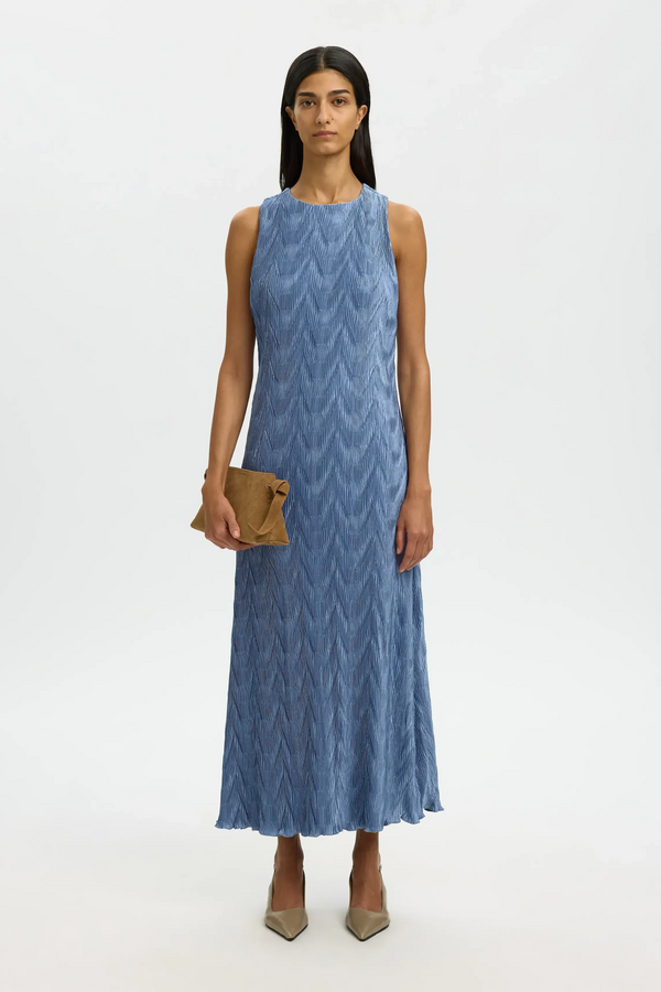 Fanya Ankle Plisse Dress - Dusty Blue