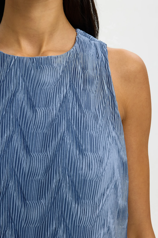 Fanya Ankle Plisse Dress - Dusty Blue