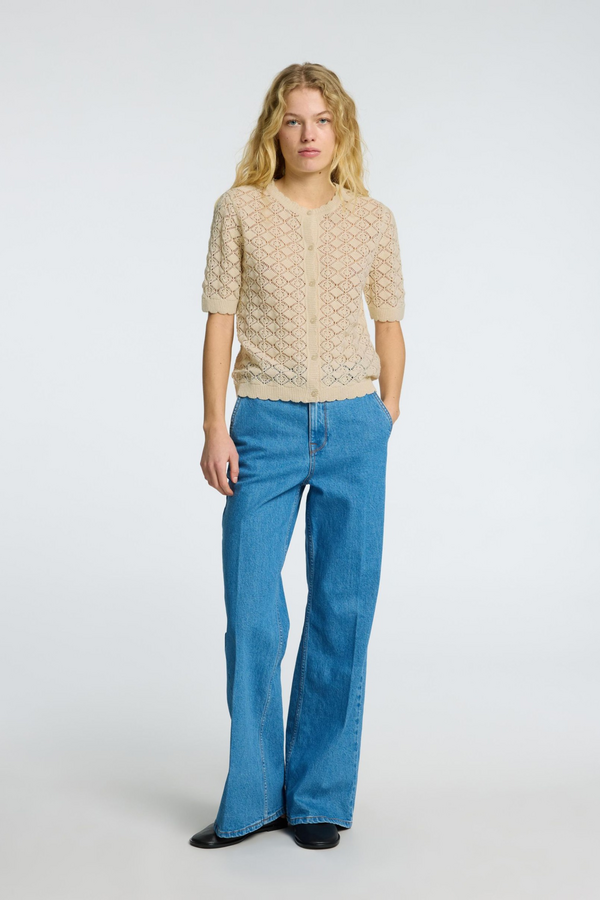 Mattis 2/4 Linen Blend Cardigan - Birch