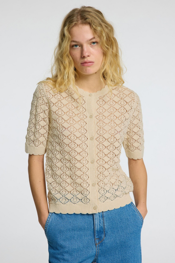 Mattis 2/4 Linen Blend Cardigan - Birch