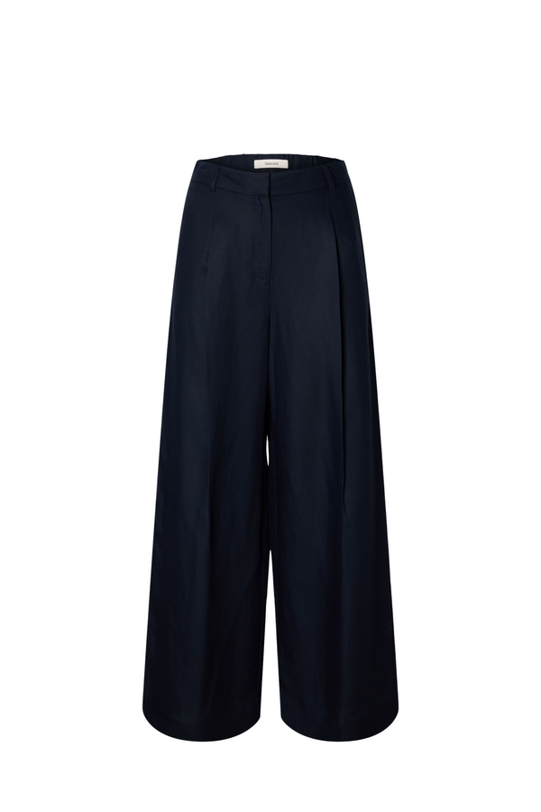 Lyra HW Wide Linen Blend Pant - Dark Sapphire