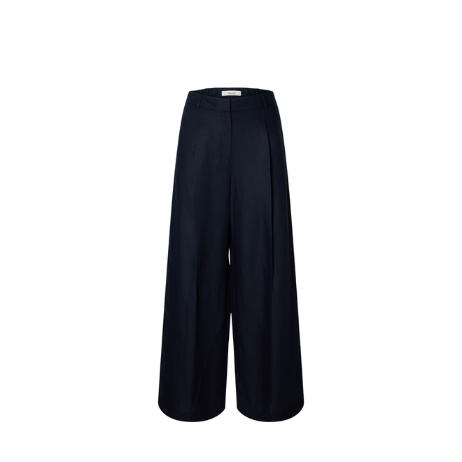 Lyra HW Wide Linen Blend Pant - Dark Sapphire