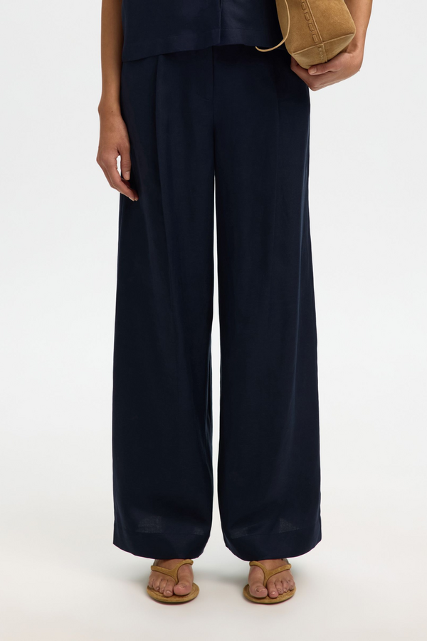 Lyra HW Wide Linen Blend Pant - Dark Sapphire