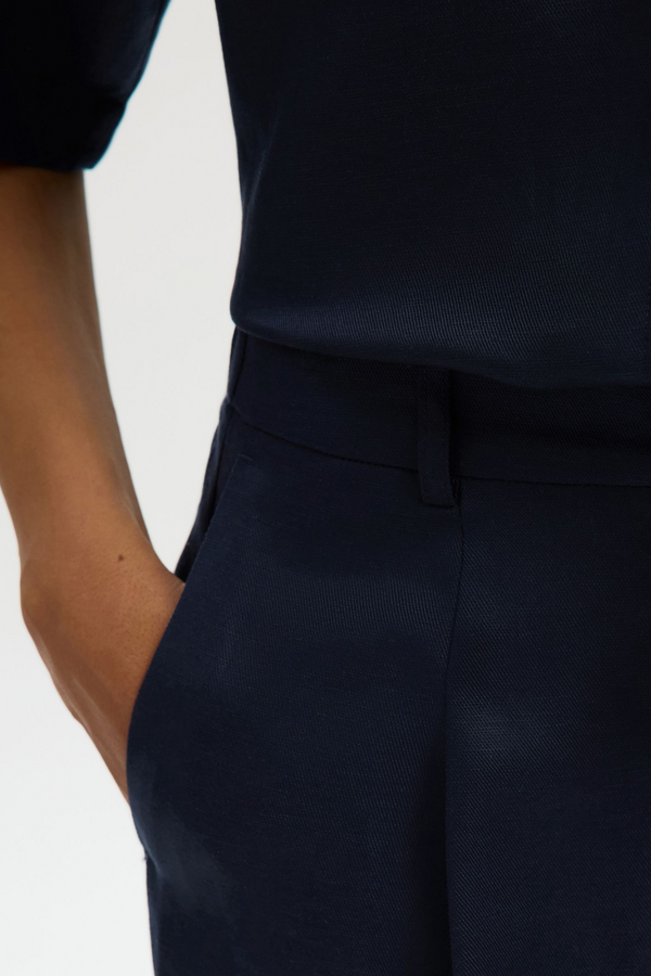 Lyra HW Wide Linen Blend Pant - Dark Sapphire