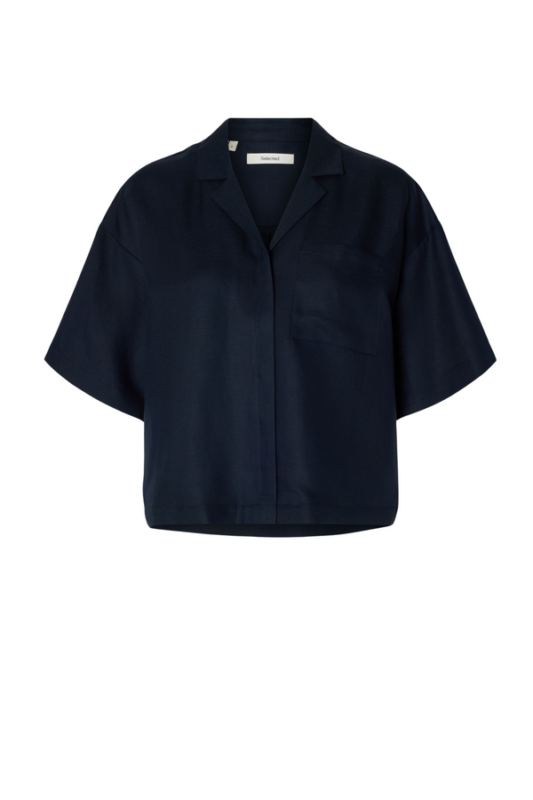 Lyra 2/4 Boxy Linen Shirt - Dark Sapphire