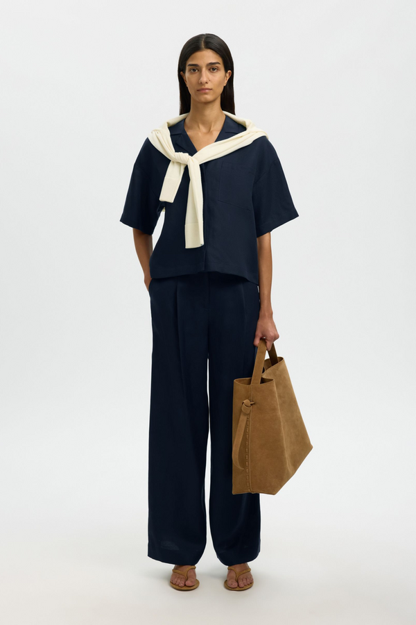 Lyra 2/4 Boxy Linen Shirt - Dark Sapphire