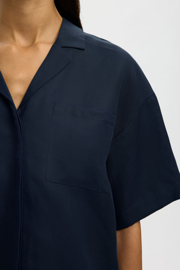Lyra 2/4 Boxy Linen Shirt - Dark Sapphire