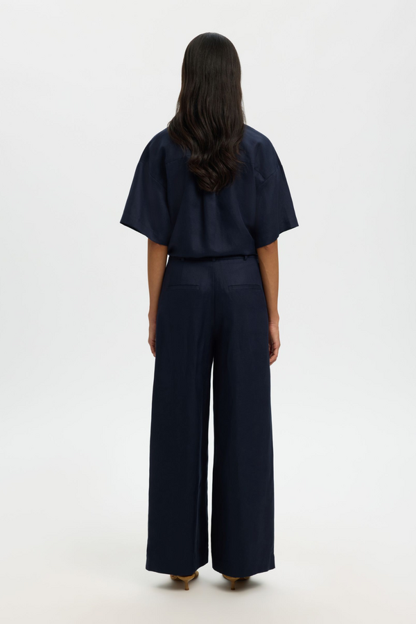 Lyra 2/4 Boxy Linen Shirt - Dark Sapphire