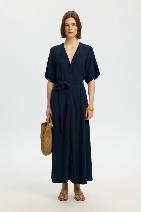 Viva Regular Linen Blend Dress - Dark Sapphire