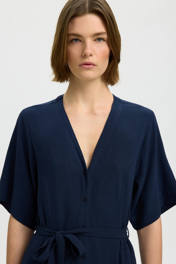 Viva Regular Linen Blend Dress - Dark Sapphire