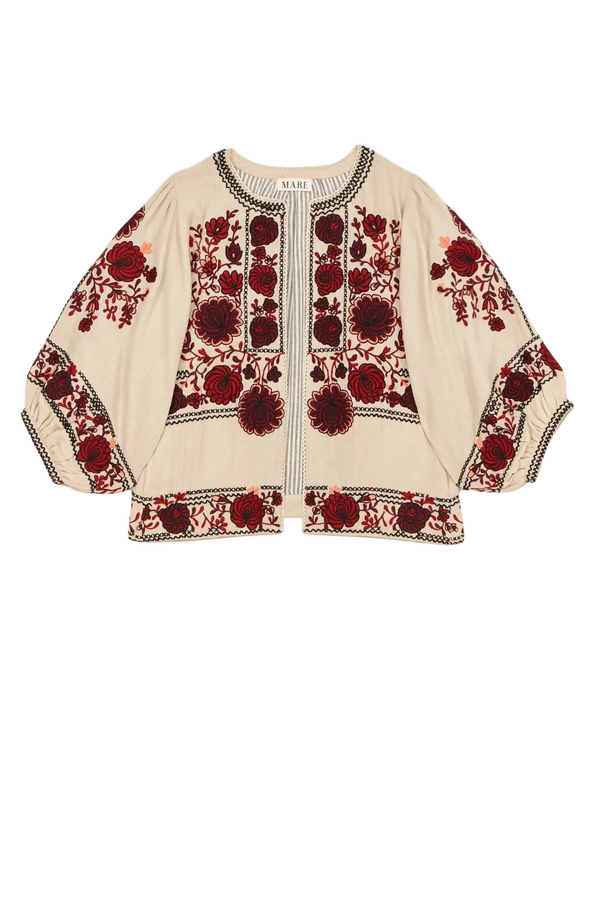 Greta Jacket - Ecru/Dark Red