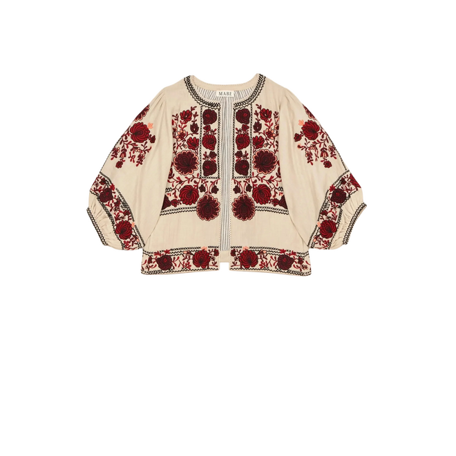 Greta Jacket - Ecru/Dark Red