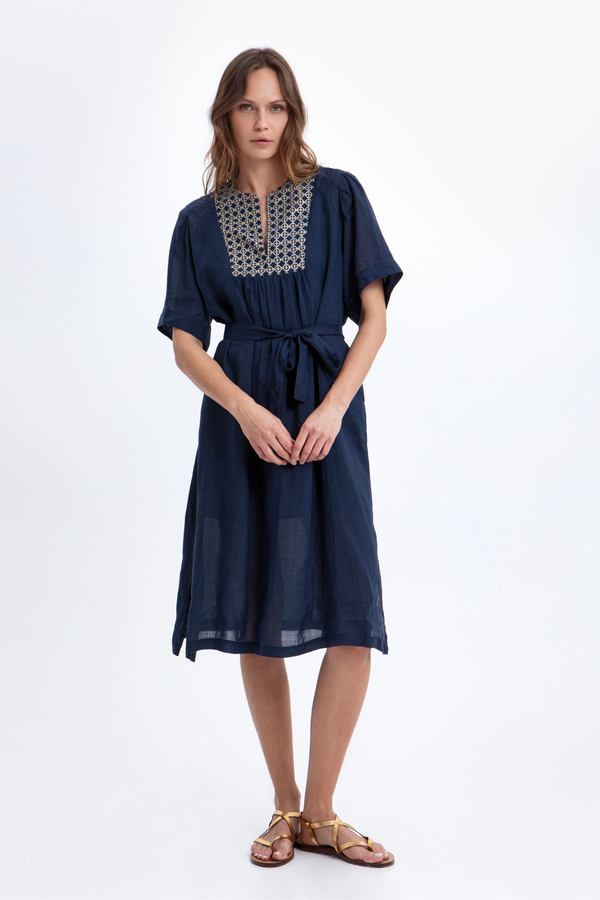 Midi Dress - Blue Navy/Gold