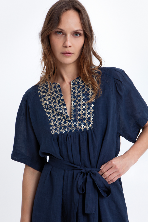 Midi Dress - Blue Navy/Gold