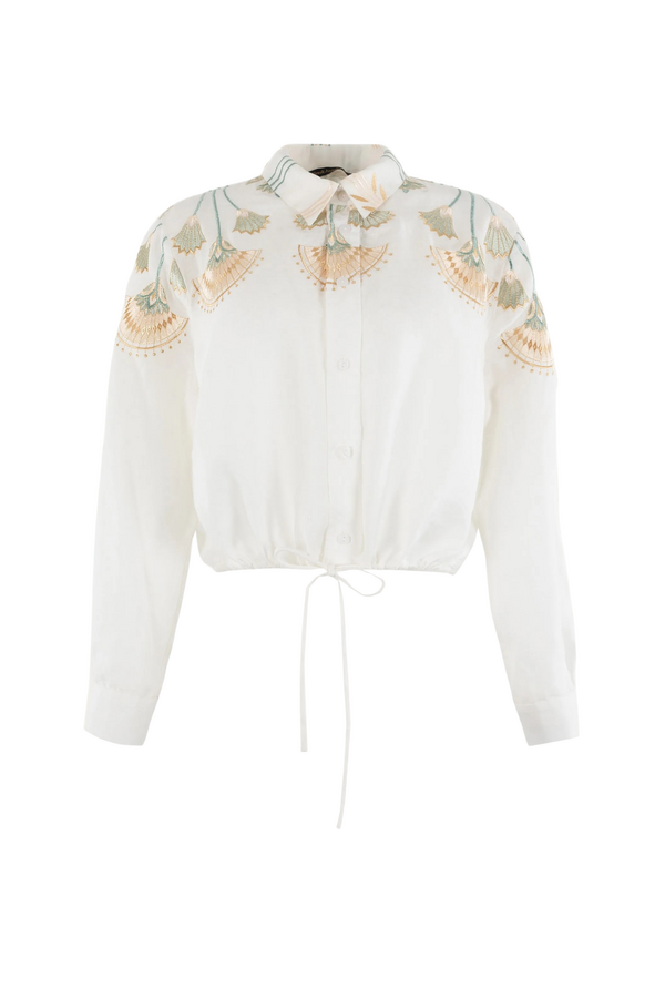 Linen Blouse - White/ Multi Mint