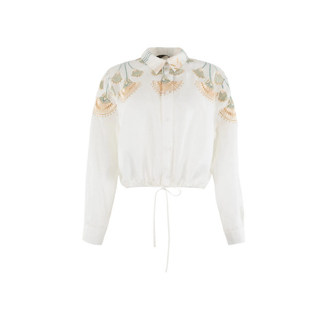 Linen Blouse - White/ Multi Mint