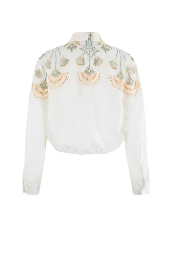 Linen Blouse - White/ Multi Mint