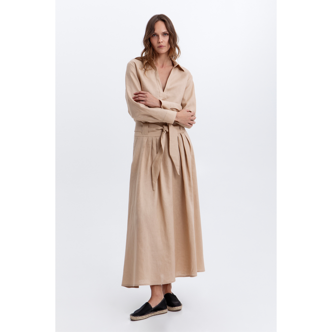 Linen Midi Skirt - Beige
