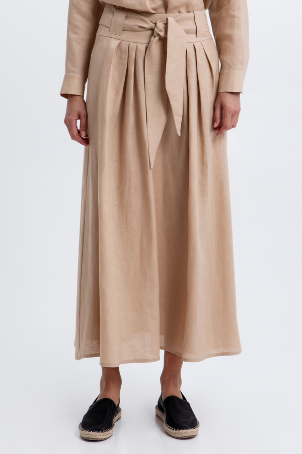 Linen Midi Skirt - Beige