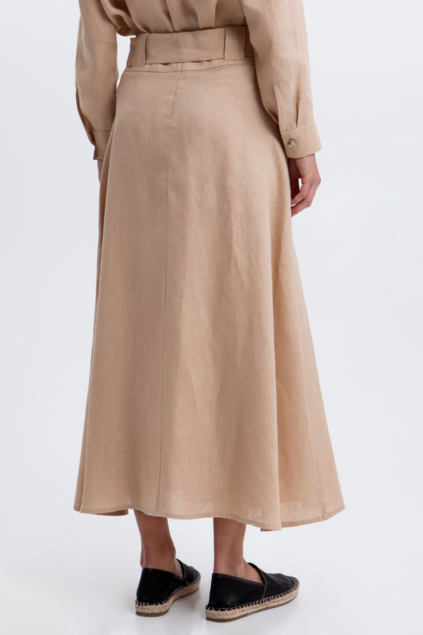 Linen Midi Skirt - Beige