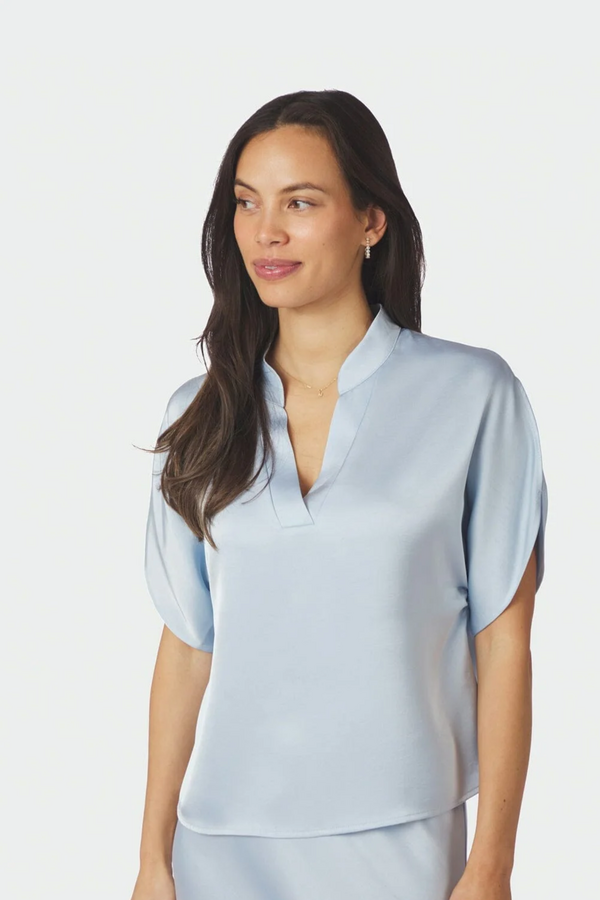 Anelle Heavy Sateen Blouse - Light Blue