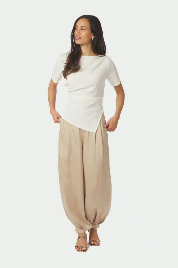 Fayla Drapy Satin Balloon Pants - Dark Sand