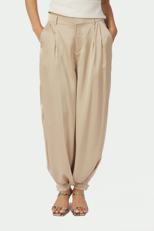 Fayla Drapy Satin Balloon Pants - Dark Sand