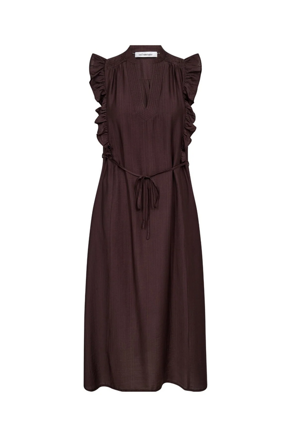 HeraCC Frill SS V-jurk - Dark Brown