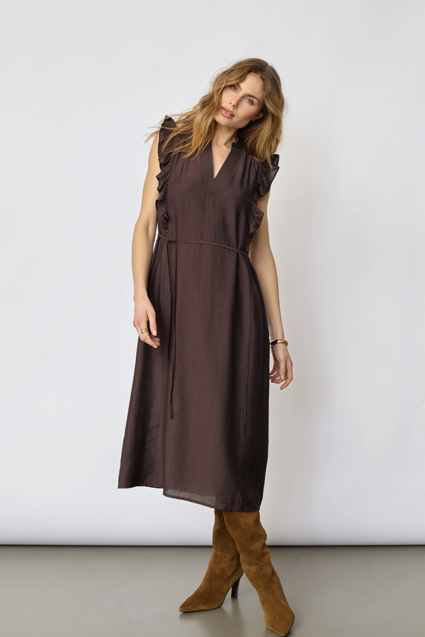 HeraCC Frill SS V-jurk - Dark Brown