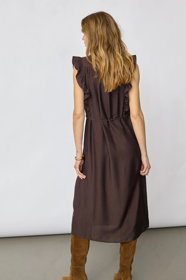 HeraCC Frill SS V-jurk - Dark Brown