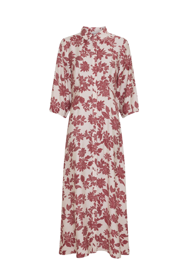 Vildana 3/4 Shirt Dress - Rhubarb Flowers