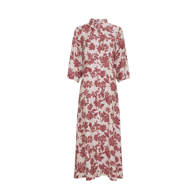 Vildana 3/4 Shirt Dress - Rhubarb Flowers