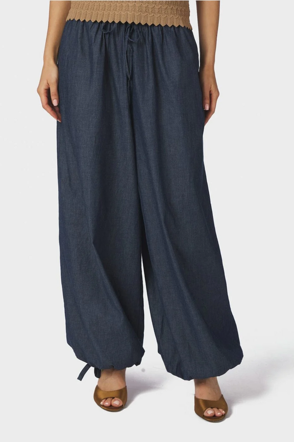Roxane Balloon Denim Pants - Blue